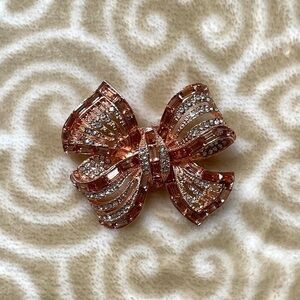 Brooch Pin Bow Rose Gold With Pink & Clear Crystals New
